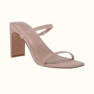 The Drop Avery Square Toe Strappy Heels in Nude Suede